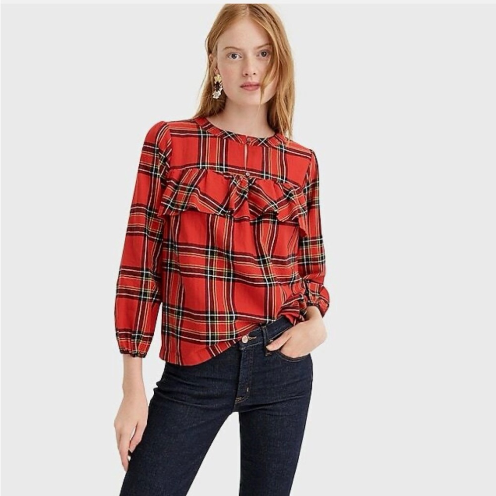 J.Crew Ruffle Top in Festive Plaid